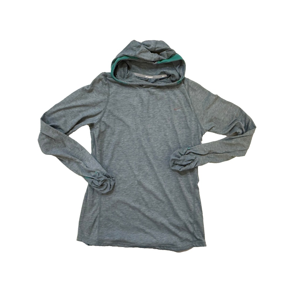Nike Dri-FIT Running Hoodie Womens L‎ Gray Teal Lightweight Top